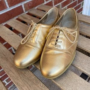 Vintage 80s Easy Spirit Metallic Gold Sneakers Oxfords